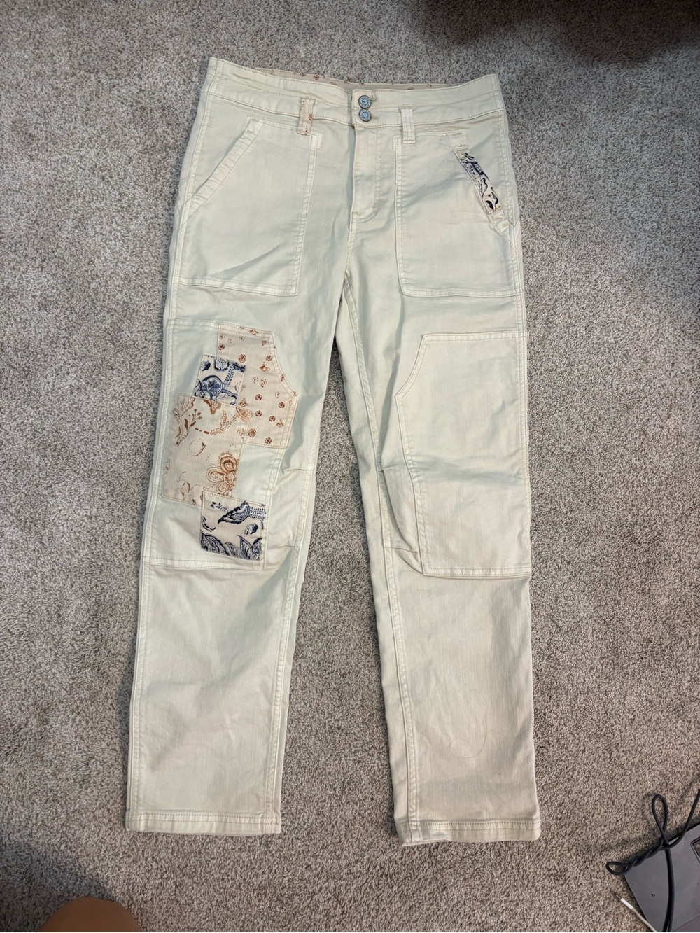 anthropologie pilcro cream cargo jeans patchwork pants